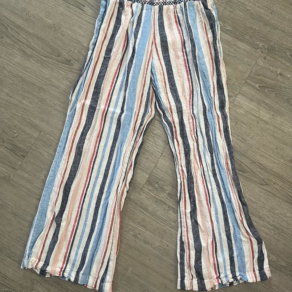 Indigo Rein Striped Elastic-Waist Pants in Blue, White & Red Accents